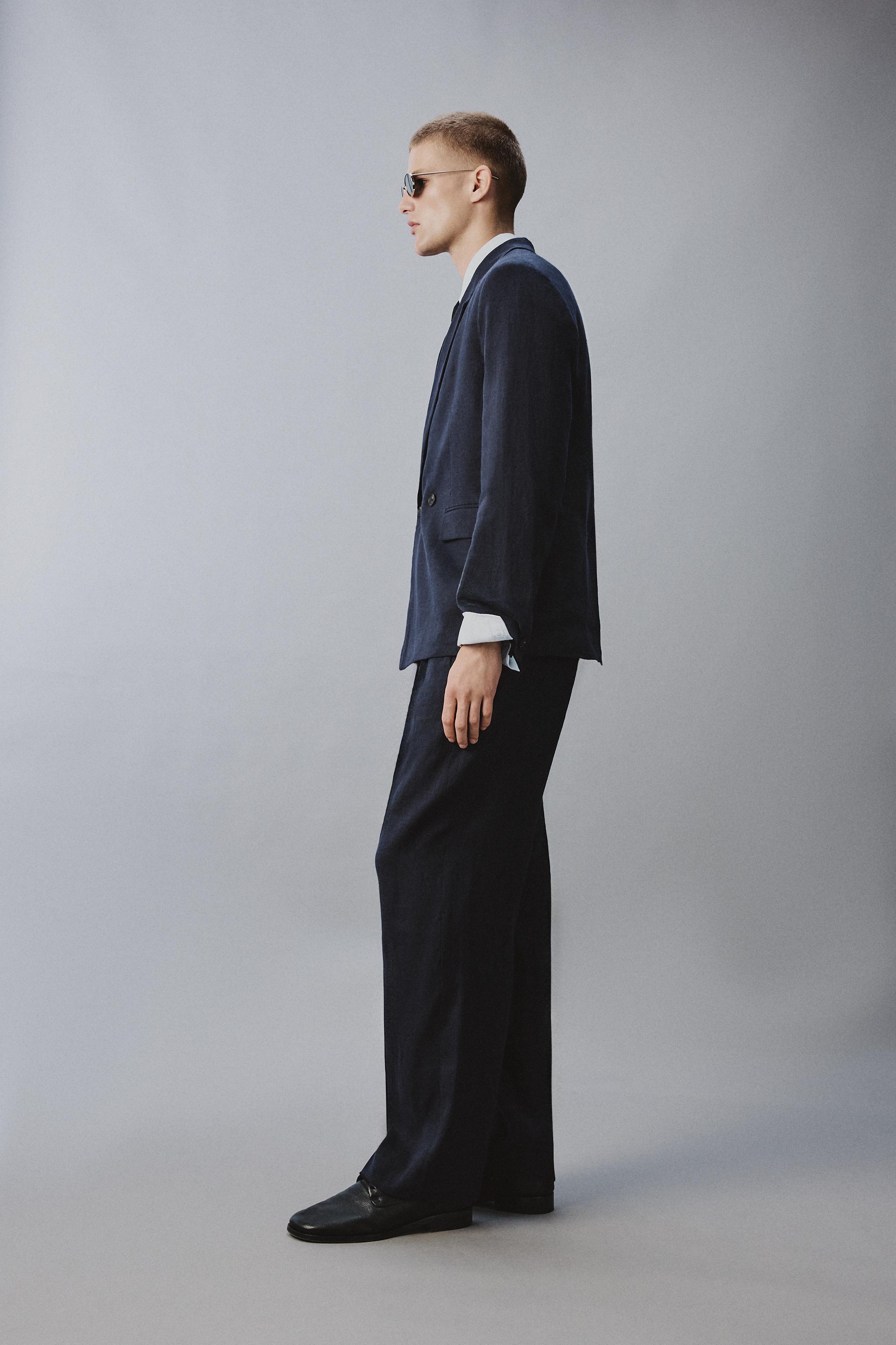 LINEN COTTON BLEND PLEATED SUIT PANTS